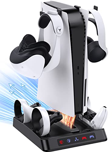 Keten Ladestation für PS VR2, PS-5 Ständer mit Dual Controller und Play-Station VR2 Controller Ladestation, PS-5 Lüfter, Headset Halter von Keten