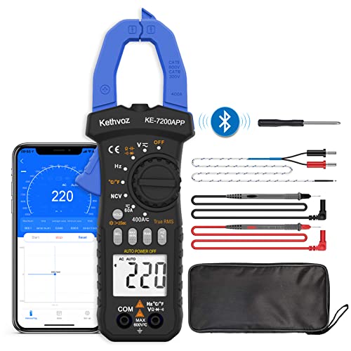 Bluetooth Clamp Multimeter, Kethvoz TRMS 6000 Counts Pliers Multi Tester, Auto Range Zange Amperemeter NCV Voltmeter with Continuity Diode Ohm Frequency Capacitance Meter KE-7200APP von Kethvoz