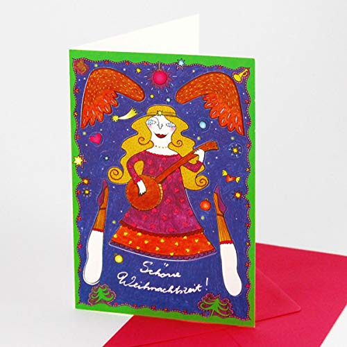 10 Weihnachtskarten zum Basteln mit roten Kuverts: Engel-Hampelmann von Kettcards