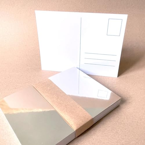 50 Spiegel-Postkarten DIN A6 (weißer Karton einseitig mit Spiegelfolie kaschiert), mit Postkartenvordruck(Briefmarke und Adressfeld) von Kettcards