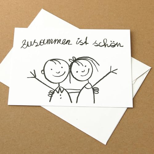 Kettcards Zusammen ist schön: witzige Recycling-Postkarte mit Recycling-Umschlag C6 (Zeichnung: Franz Basdera) von Kettcards