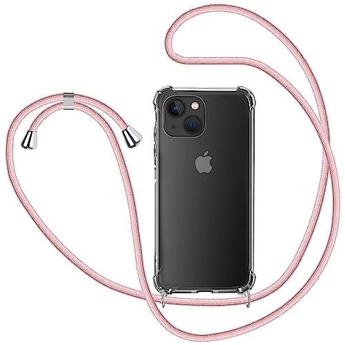 Handykette für iPhone 14 Hülle mit Band, Transparent Silikon Handyhülle mit Kette zum Umhängen Schutzhülle, Rosé-Gold von KetteTech