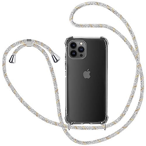 Handykette für iPhone 14 Pro Max Hülle mit Band, Transparent Silikon Handyhülle mit Kette zum Umhängen Schutzhülle, Silber von KetteTech