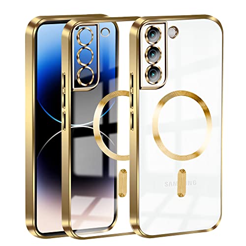 KetteTech Handyhülle für Samsung Galaxy S22 Hülle Compatible with Magsafe Clear Magnetische [Kameraschutz Eingebaut][Werde Niemals Gelb] Stoßfest Schutzhülle Transparent, Gold von KetteTech