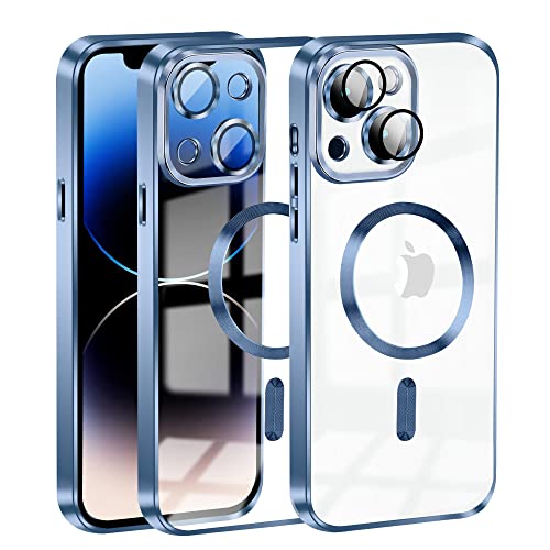 KetteTech Handyhülle für iPhone 13 Hülle Compatible with Magsafe Clear Magnetische [Kameraschutz Eingebaut][Werde Niemals Gelb] Stoßfest Schutzhülle Transparent für iPhone 13 Case, Blue von KetteTech