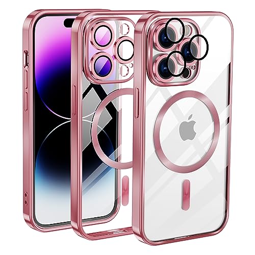 KetteTech Handyhülle für iPhone 13 Pro Max Hülle Compatible with Magsafe Clear Magnetische [Kameraschutz Eingebaut][Werde Niemals Gelb] Stoßfest Transparent Schutzhülle, Roségold von KetteTech