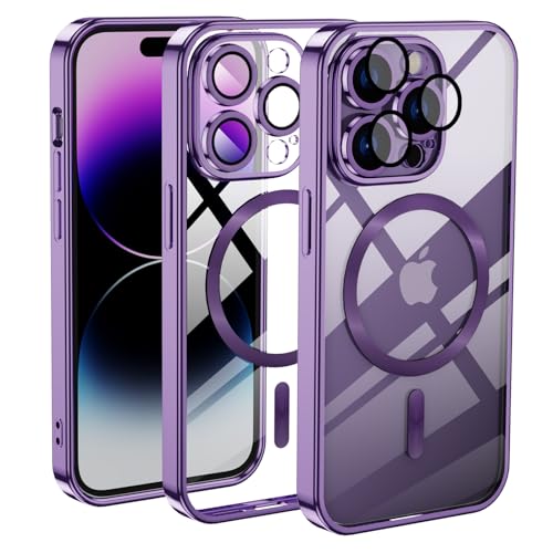 KetteTech Handyhülle für iPhone 14 Pro Max Hülle Compatible with Magsafe Clear Magnetische [Kameraschutz Eingebaut][Werde Niemals Gelb] Stoßfest Schutzhülle Transparent, Purple von KetteTech