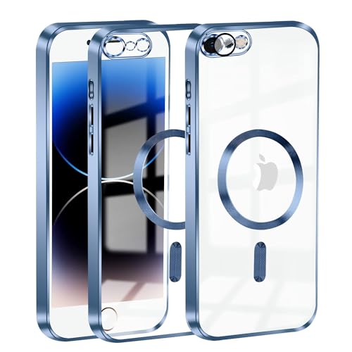 KetteTech Handyhülle für iPhone SE 2020/2022 Hülle, iPhone 8 Hülle Compatible with Magsafe Clear Magnetische Dünn Transparent silikon Schutzhülle [Kameraschutz Eingebaut][Werde Niemals Gelb],Blue von KetteTech