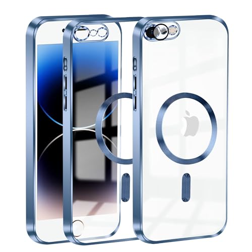 KetteTech Handyhülle für iPhone SE 2020/2022 Hülle, iPhone 8/7 Hülle Compatible with Magsafe Clear Magnetische Dünn Transparent silikon Schutzhülle [Kameraschutz Eingebaut][Werde Niemals Gelb],Blue von KetteTech