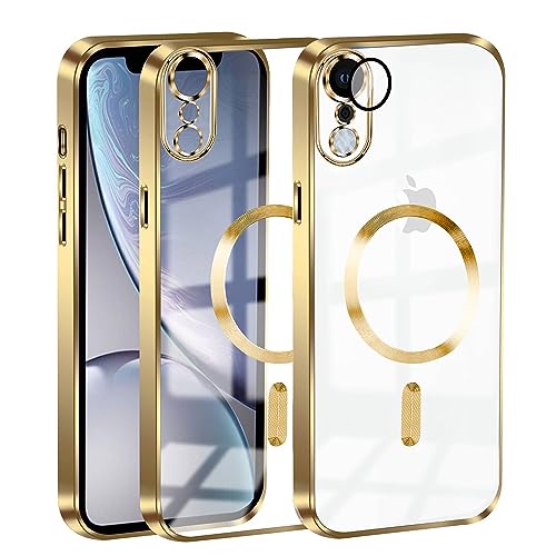 KetteTech Handyhülle für iPhone XR Hülle Compatible with Magsafe Clear Magnetische [Kameraschutz Eingebaut][Werde Niemals Gelb] Stoßfest Schutzhülle Transparent für iPhone XR Case, Gold von KetteTech