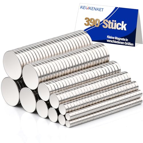 390 Stück Mini Magnete Stark,Klein Rund Magnete Neodym Magnete, 6 verschiedene Größen, Kleine starke Magnete, Runde Kleine Whiteboard Magnete für Magnettafel Handwerk Büro Kühlschrank von Keukenket