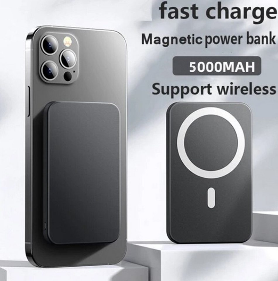 Kevin Frotscher (FroShop) MagSafe Akku Powerbank für Original Apple iPhone 12 13 14 15 Pro Plus Powerbank iPhone 16 17 Pro Max Plus SE 5000 mAh, USB-C Anschluss Kabellos Magnetisch Dünn Leicht - Farbe Schwarz von Kevin Frotscher (FroShop)