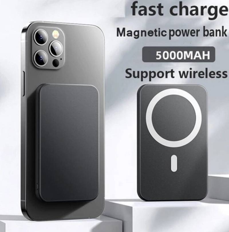 Kevin Frotscher (FroShop) MagSafe Akku Powerbank für Original Apple iPhone 12 13 14 15 Pro Plus Powerbank iPhone 16 17 Pro Max Plus SE 5000 mAh, USB-C Anschluss Kabellos Magnetisch Dünn Leicht - Farbe Schwarz von Kevin Frotscher (FroShop)