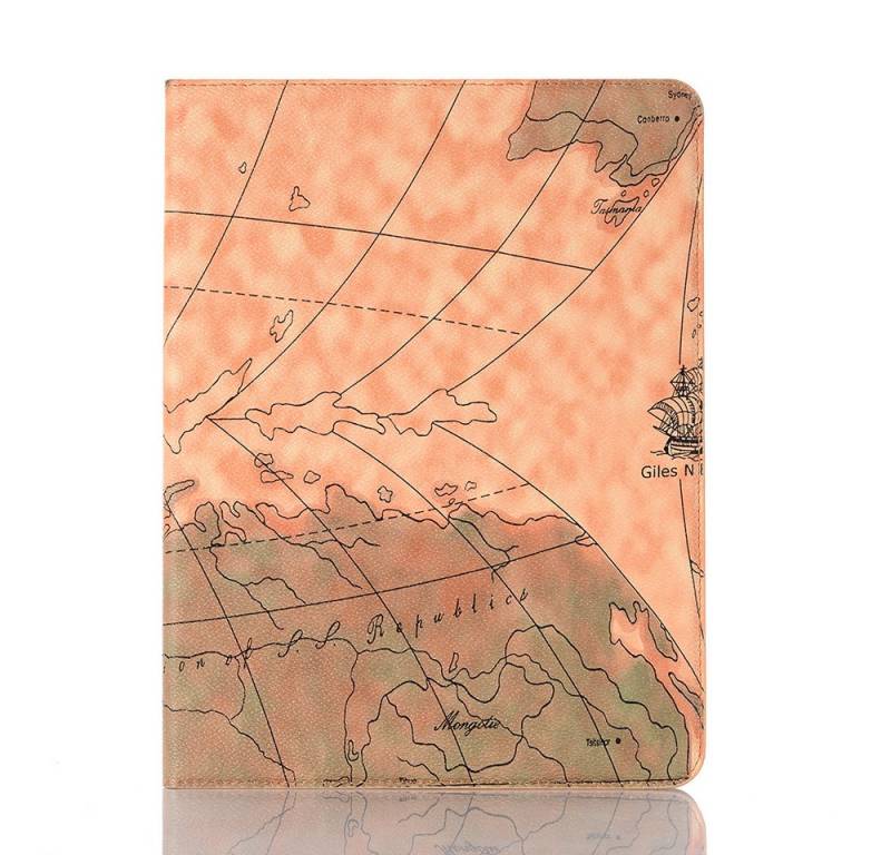 Kevin Frotscher (FroShop) Tablet-Hülle Schutzhülle für Apple iPad Pro 12.9" 5. / 6. Generation 2021 2022, Hülle mit Stifthalter Tasche Etui Smart Case Weltkarte - Farbe BEIGE von Kevin Frotscher (FroShop)