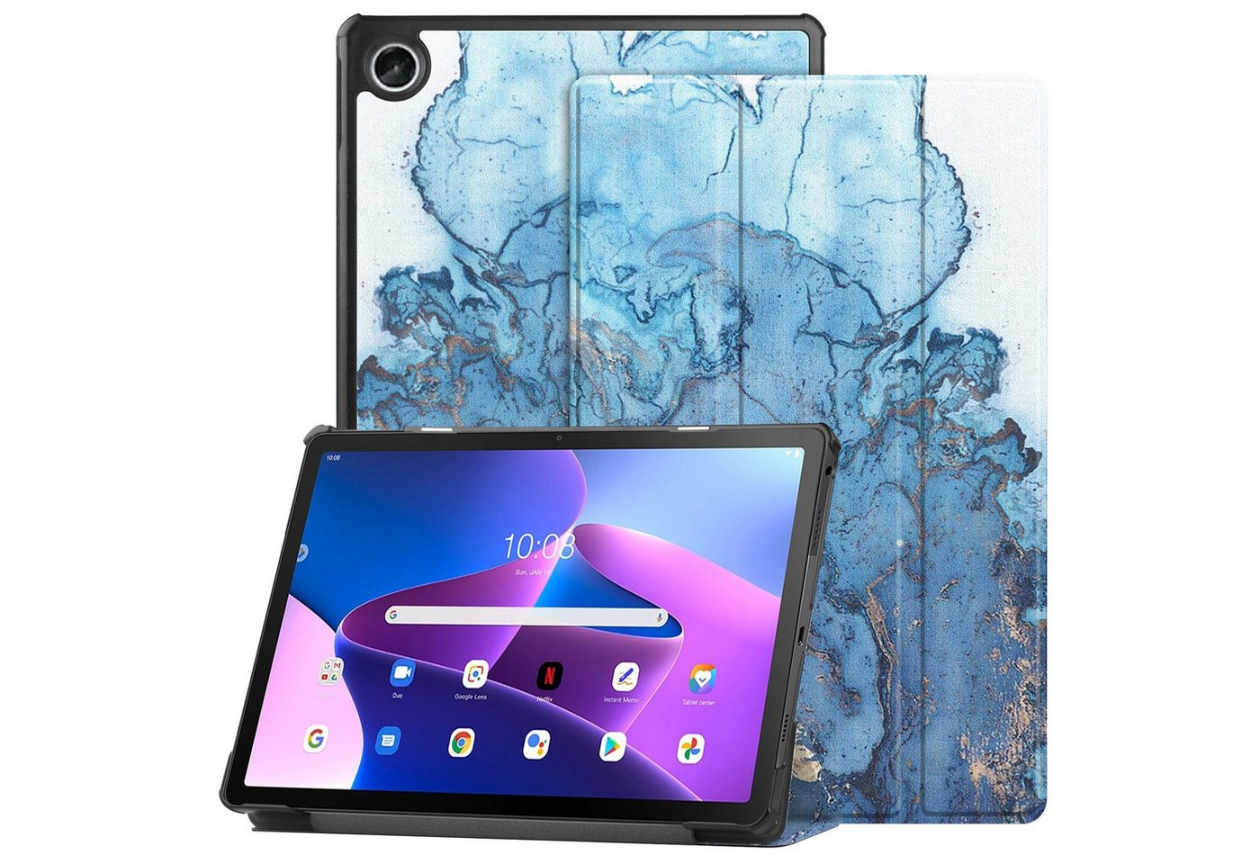 Kevin Frotscher (FroShop) Tablet-Hülle Schutzhülle für Lenovo Tab 10.1" 2025 TB-311FU / TB-311XU 4 Generation Hülle Case Cover Tasche Smart Cover, Magnetisch Wake Up & Sleep Funktion - Blau/Gold Marmor von Kevin Frotscher (FroShop)
