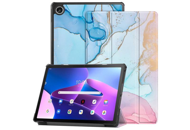 Kevin Frotscher (FroShop) Tablet-Hülle Schutzhülle für Lenovo Tab 10.1" 2025 TB-311FU / TB-311XU 4 Generation Hülle Case Cover Tasche Smart Cover, Magnetisch Wake Up & Sleep Funktion - Blau/Rosa Marmor von Kevin Frotscher (FroShop)