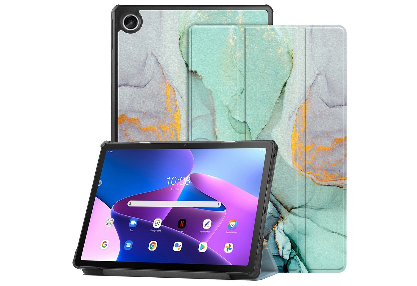 Kevin Frotscher (FroShop) Tablet-Hülle Schutzhülle für Lenovo Tab 10.1" 2025 TB-311FU / TB-311XU 4 Generation Hülle Case Cover Tasche Smart Cover, Magnetisch Wake Up & Sleep Funktion - Grün Marmor von Kevin Frotscher (FroShop)