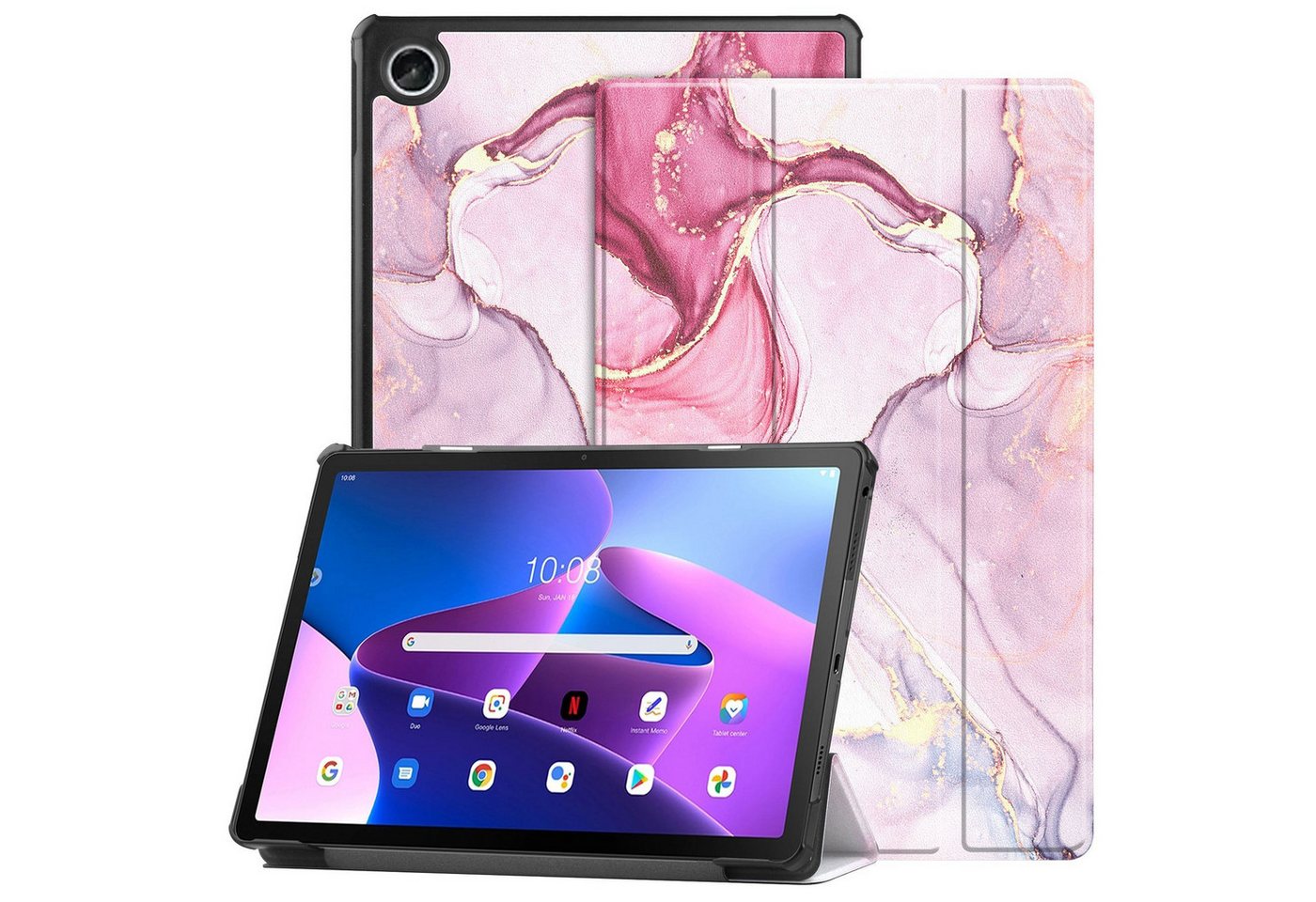 Kevin Frotscher (FroShop) Tablet-Hülle Schutzhülle für Lenovo Tab 10.1" 2025 TB-311FU / TB-311XU 4 Generation Hülle Case Cover Tasche Smart Cover, Magnetisch Wake Up & Sleep Funktion - Pink Marmor von Kevin Frotscher (FroShop)