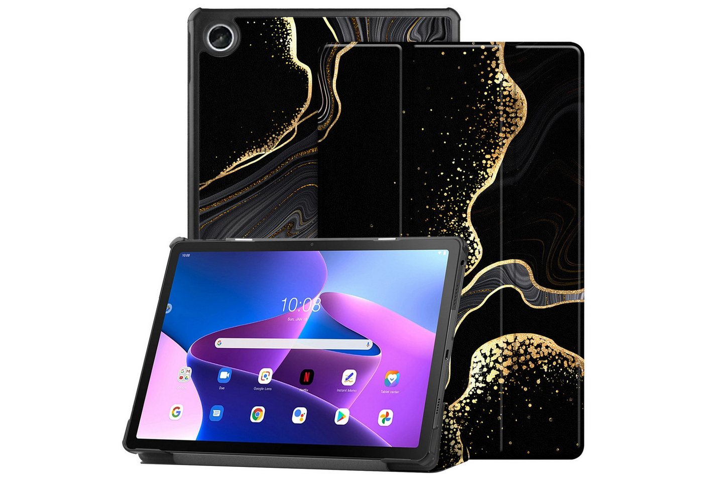 Kevin Frotscher (FroShop) Tablet-Hülle Schutzhülle für Lenovo Tab 10.1" 2025 TB-311FU / TB-311XU 4 Generation Hülle Case Cover Tasche Smart Cover, Magnetisch Wake Up & Sleep Funktion - Schwarz Marmor von Kevin Frotscher (FroShop)