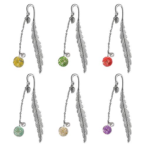 6 Stück Metall Feder Lesezeichen mit Blatt Ewige Trockenblume Perle Anhänger Handwerk Vintage Kreative Lesezeichen Clip Page Marker, für Jungen Mädchen Kinder Frauen Erwachsene Geschenk, Silber 6 Stück Metall Feder Lesezeichen mit Blatt Ewige Trockenblume Perle Anhänger Handwerk Vintage Kreative Lesezeichen Clip Page Marker, für Jungen Mädchen Kinder Frauen Erwachsene Geschenk, Silber von horsemen
