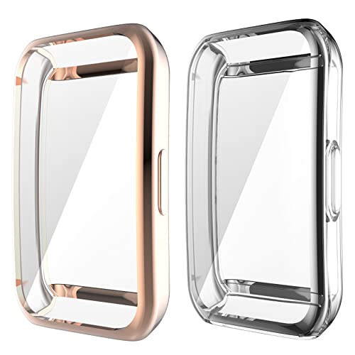 Keweni 2St Hülle für Huawei Band 7,Vollflächige TPU-Displayschutzhülle kompatibel mit Huawei Band 6/Honor Band 6/Huawei Band 7 (Roségold+transparent) von Keweni