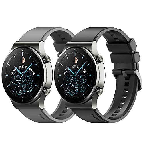Keweni Armband Kompatibel mit Huawei Watch GT2 Pro, Quick-Fit Ersatz Armbänder für Honor Watch Magic/Honor GS Pro/Huawei GT2 46mm, 22mm Silikon Ersatzarmband (Schwarz+Grau) von Keweni