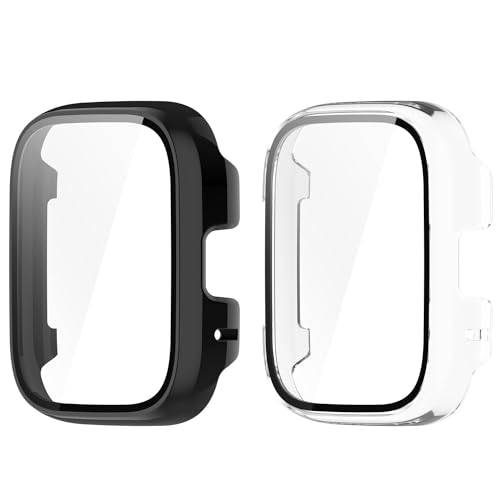 Keweni Hard Hülle Mit Displayschutz Kompatibel mit Xiaomi Redmi Watch 3 Active/Xiaomi Redmi Watch 3 Lite,2 Stück Vollschutz Kratzfest PC Schutzhülle Schutz Case (Clear+Schwarz) von Keweni