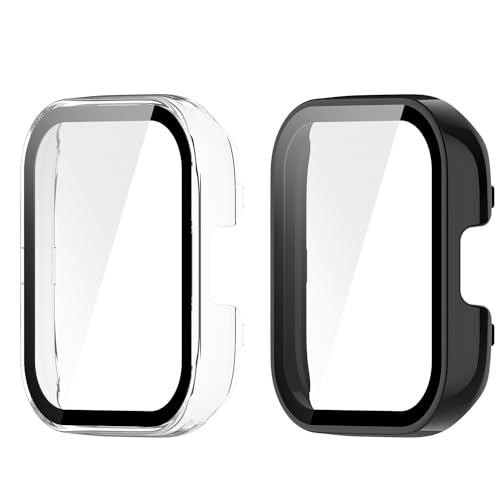 Keweni Hülle Kompatibel mit Xiaomi Redmi Watch 3,Hülle mit Glas Displayschutz Ultradünne PC Schutzhülle Vollschutz Kratzfest Displayschutzfolie Schutz Case für Xiaomi Redmi Watch 3 (Clear+Schwarz) von Keweni