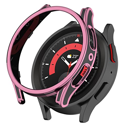 Keweni Lünettenring Hülle Kompatibel mit Samsung Galaxy Watch 5 Pro 45mm,TPU Displayschutz Hülle Schutz Hüllen für Galaxy Watch5 Pro (rosa Schwarz) von Keweni