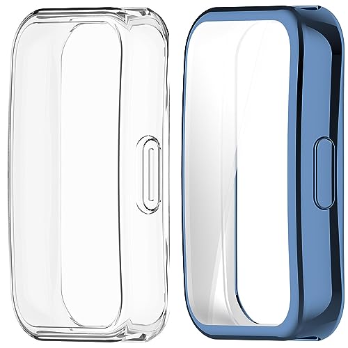 Keweni Schutzhülle Kompatibel mit Huawei Band 8,2 Stück Weiche TPU Displayschutzfolie Rundumschutz Bumper Schutzschale für Huawei Band 8 (Klar+Blau) von Keweni