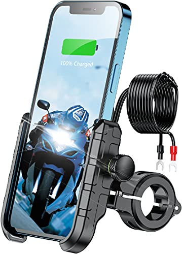 KEWIG Motorrad-Handy-Halterung Ladegerät USB QC 3.0 36 W Schnellladeanschluss, rutschfeste Aluminiumlegierung, IP66, Lenker oder Spiegelstange, verstellbare Passform 10.2–17.8 cm von Kewig