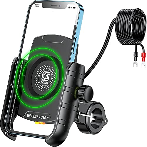 Kewig Handyhalterung Fahrrad mit kabellosem Ladegerät und USB C, Wasserdichter IP66 Fahrrad Handyhalterung Passend für iPhone 13 Pro, 12 Pro Max Mini, 11 Pro Max, Samsung S10 S9, Smartphone von Kewig