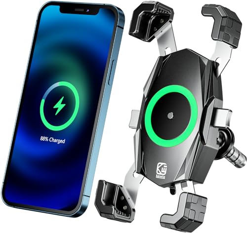 Kewig Motorrad-Gabelvorbau-Handyhalterung mit Qi 15 W kabellosem Ladegerät und USB C 20 W Schnellladeanschluss, automatische Verriegelung und Schnellentriegelung, wasserdichte Lenker-Handyhalterung von Kewig