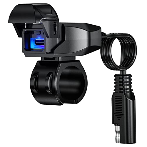 Kewig Motorrad-USB-Ladegerät SAE-auf-USB-Adapter Wasserdichtes Motorrad-Ladegerät, DC 9V-24V Motorrad-Ladegerät mit LED-Anzeige & automatischem EIN/Aus-Schalter, 1,8M SAE-Kabel für GPS-Kamera-Handy von Kewig