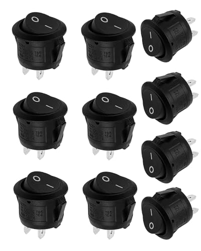 10 Stück Wippschalter ON/OFF KCD1 Mini Runder Kippschalter SPST 2-polig Snap-In Verriegelung mit Drähten Vorverdrahtet AC 6A/250V 10A/125V für Auto Boot (Schwarz) von KeyQueen