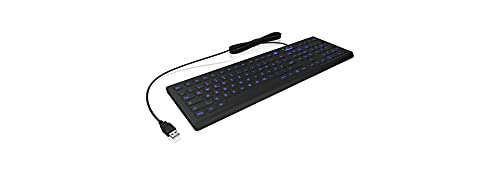 KeySonic Hygiene Tastatur aus Silikon, waschbar, wasserdicht, USB kabelgebunden, Blaue Beleuchtung, Full-Size, Schwarz, 60529 von KeySonic