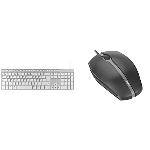 KeySonic Tastatur mit Kabel für Apple Mac, USB-C und USB & Cherry GENTIX Corded Optical Mouse, kabelgebundene Maus mit 3 Tasten und hochauflösenden optischem 1000 DPI Sensor, schwarz von KeySonic