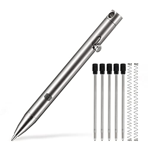 KeyUnity KP00 EDC Kugelschreiber Bolt Action Titan, Hochwertig Stift mit Minen, Taschenkugelschreiber für Schlüsselbund, Pen für Signatur, Schwarze Tinte (Silber) von KeyUnity