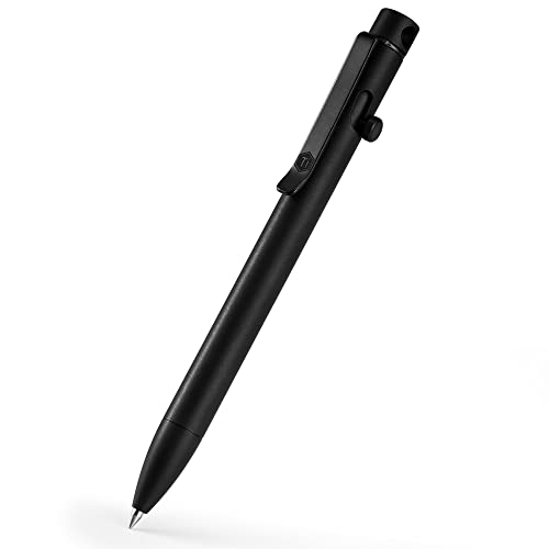 KeyUnity KP01BK Bolt Action Pen mit Clip, EDC-Taschenstift aus Titanlegierung, einziehbarer Metallkugelschreiber für den täglichen Gebrauch (PVD-Schwarz) von KeyUnity