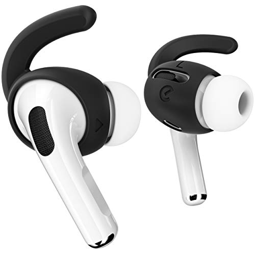 KeyBudz EarBuddyz Silikon Ohrhörer Aufsätze für Apple AirPods Pro, EarPods Kopfhörer Ohrhörer Zubehör, Ohrhaken Ohrbügel, rutschfest, Sport, schwarz von Keybudz