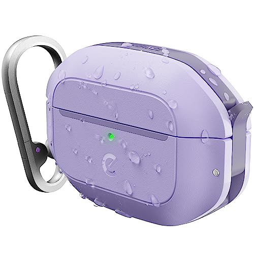 KeyBudz ElementProof für AirPods Pro 2 Case mit Schloss, vollständig wasserdichtes AirPods Pro Etui 2. Generation, robuster Schutz, Hartschalenhülle, Karabiner für AirPods Pro 1 & 2 - Lila Lavendel von Keybudz