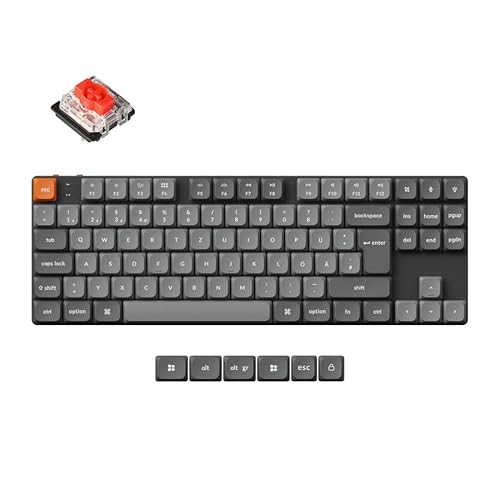 Keychron K1 Max TKL Kabellose mechanische RGB-Tastatur, deutsches DE-ISO-Layout, Bluetooth/2,4 GHz/kabelgebunden QMK/VIA programmierbar mit Low-Profile-Gateron-Rot-Schalter von Keychron