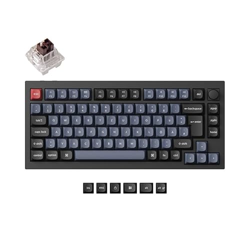 Keychron Q1 Pro Drahtlose mechanische Tastatur, QMK/VIA Programmierbare Voll-Aluminium 75% Deutsch DE ISO Layout Bluetooth/Kabelgebunden RGB mit Hot-swappable PBT-Tastenkappe Brauner Schalter von Keychron