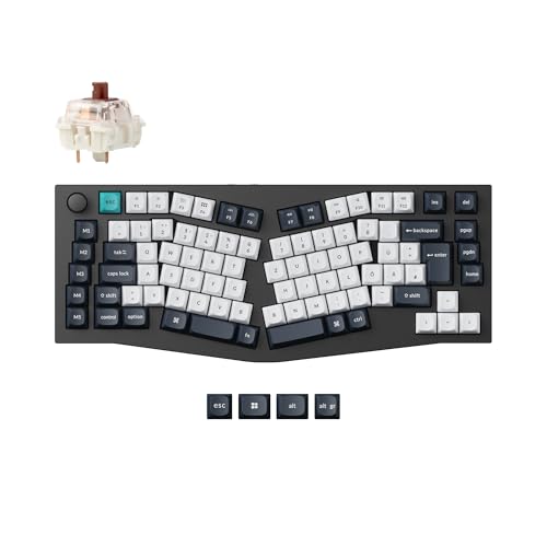 Keychron Q10 Max Alice 75% DE-ISO Layout, Drahtlose mechanische Tastatur mit Drehknopf, QMK/VIA programmierbar, 2.4 GHz/Bluetooth/Kabelverbindung Gateron Jupiter Braun-Schalter von Keychron