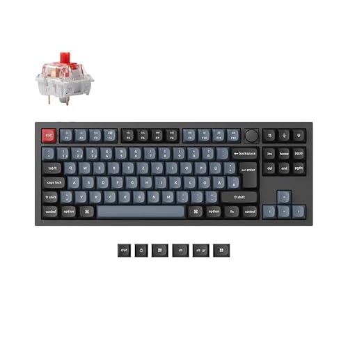 Keychron Q3 Pro Kabellose mechanische Tastatur, QMK/VIA Programmierbare Vollmetalltastatur Deutsches DE-ISO TKL Layout Bluetooth/Kabelgebunden RGB mit Hot-swap-fähigem Keychron K Pro Roter Schalter von Keychron