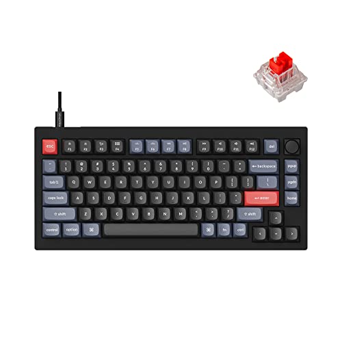 Keychron V1 75% kabelgebundene mechanische Tastatur, QMK/VIA programmierbar, Hot-Swap-fähige rote Schalter, kompatibel mit Mac Windows Linux - Carbon Black von Keychron