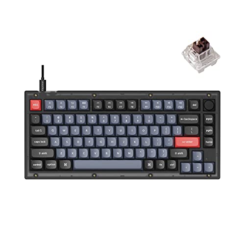 Keychron V1 Kabelgebundener mechanischer Tastaturknopf, 75% Layout QMK/VIA programmierbar, mit Hot-Swap-fähiger Tastatur K Pro Braun, kompatibel mit Mac Windows Linux (mattschwarz-durchscheinend) von Keychron