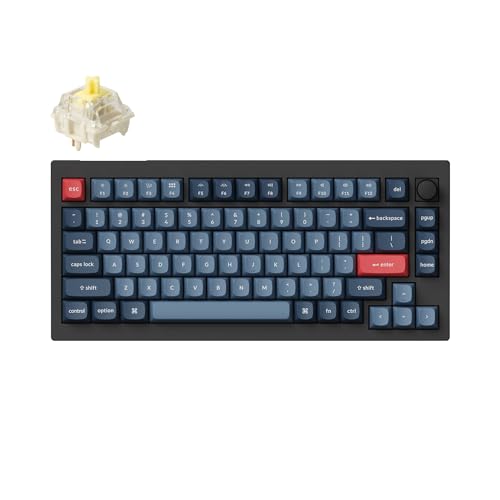 Keychron V1 MAX Kabellose Mechanische Tastatur, 75% Layout QMK/VIA programmierbar mit Hot-Swappable Gateron Jupiter Banana Switch, kompatibel mit Mac Windows Linux – Knob Version (ANSI/US) von Keychron