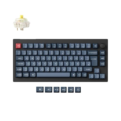 Keychron V1 Max Deutsch DE ISO 75% RGB benutzerdefinierte mechanische Tastatur, 2,4 GHz/Bluetooth 5.1/kabelgebundenes QMK/VIA programmierbare Makros, Hot-Swap-fähiger Gateron Jupiter Banana-Schalter von Keychron