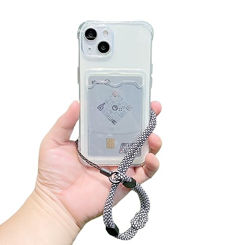 Keyihan Transparent Hülle für iPhone 15 Pro Max 6,7-Zoll mit Kartenfach - Schutzhülle mit Band - Brieftasche Case mit Schnur - Weiche Slim Silikon TPU Handyhülle - Dünnes Design für bequeme Handhabung von Keyihan